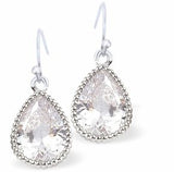 Small Teardrop Crystal Drop Earrings, Rhodium Plated Colour: Crisp Clear Crystal Rhodium Plated 11mm in size Hypoallergenic; Free from cadmium, lead and nickel Delivered in a soft, black, velveteen pouch