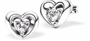 Crystal Heart in Heart Frame Stud Earrings
10mm in size

Colour: Silver Coloured
Rhodium Plated
Delivered in a soft, black, velveteen pouch
