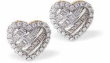 Crystal Pave Heart Stud Earrings with Pave Embellishment, Rhodium Plated