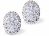 Pave Crystal Embellished Oval Stud Earrings, Rhodium Plated
