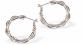 Silver Coloured Hoop Earrings, Rhodium Plated