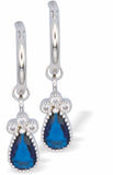 Delicate Sapphire Teardrop Silver Coloured Stud Earrings, Rhodium Plated