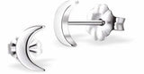 Silver Coloured Moons Stud Earrings, Rhodium Plated