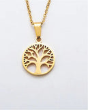 Gold Coloured Tree of Life Necklace, Rhodium Plated
