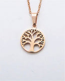 Rose Gold Coloured Tree of Life Necklace, Rhodium Plated