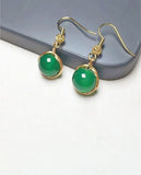 Green Agate Drop Earrings, Rhodium Plated