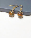 Tiger Eye Drop Earrings 15mm in size Hypoallergenic: Nickel, Lead and Cadmium Free Delivered in a soft, black, velveteen pouch
