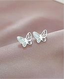Delicate Butterfly Stud Earrings , Rhodium Plated