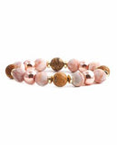 Artisan Natural Stone Rose Gold and Pink Jasmine Stretch Bracelet