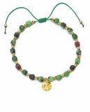 Artisan Natural Stone Beaded Pull String Bracelet Natural Greens in Colour Hypoallergenic: Nickel, Lead and Cadmium Free  Delivered in a soft, black, velveteen pouch
