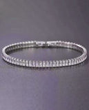 Sparkly Link Bracelet with Clasp and Clear Rectangular Crystals, Rhodium Plated