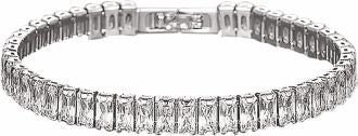 Sparkly Link Bracelet with Clasp and Clear Large Rectangular Crystals, Rhodium Plated