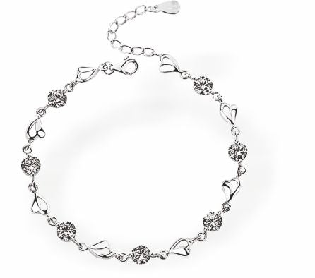 Sparkly Link Bracelet with Extension, Clear Crystal and wild Heart Links, Rhodium Plated