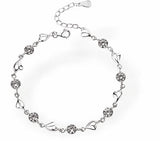 Sparkly Link Bracelet with Extension, Clear Crystal and wild Heart Links, Rhodium Plated