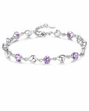 Sparkly Link Bracelet with Extension, Violet Crystal and wild Heart Links, Rhodium Plated