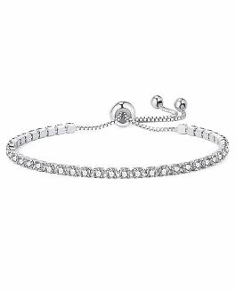 Sparkly Adjustable Bracelet Clear Crystal encrusted 6cm in diameter, rhodium plated Nickel Free, Hypoallergenic Delivered in a soft, black, velveteen pouch