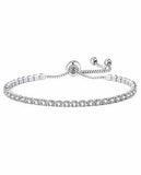 Sparkly Adjustable Bracelet Clear Crystal encrusted 6cm in diameter, rhodium plated Nickel Free, Hypoallergenic Delivered in a soft, black, velveteen pouch