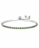Sparkly Adjustable Bracelet, Rhodium Plated Peridot Green Multi Crystal 6cm in diameter, Rhodium Plated Nickel Free, Hypoallergenic Delivered in a soft, black, velveteen pouch