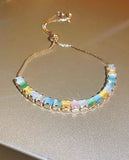 Sparkly Adjustable Bracelet, Multi Coloured Crystal on Golden chain, Rhodium Plated