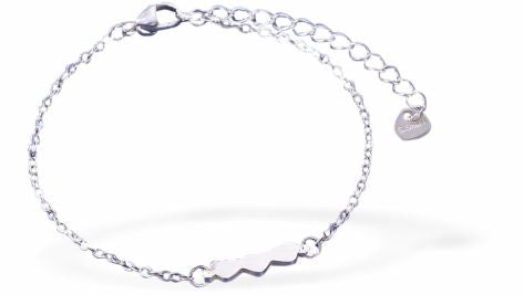 Adjustable Chain Bracelet, Rhodium Plated
Triple Heart Link

6cm in diameter
Nickel Free, Hypoallergenic
Delivered in a soft, black, velveteen pouch
