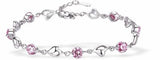 Adjustable Silver Coloured Chain Link Bracelet with Rose Pink Crystals and Wild Hearts