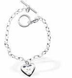 Silver Coloured Chain Link T-Bar Bracelet with Paw Print Heart Charm