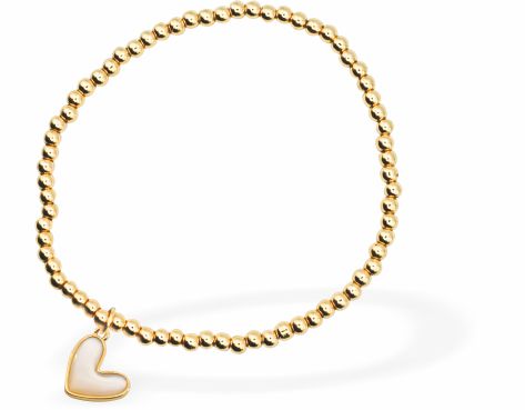 Stretch Charm Bracelet with Golden Coloured Beads, Rhodium Plated
Heart Charm
6cm diameter, stretch&nbsp;
Nickel, Lead and Cadmium Free, Hypoallergenic
Delivered in a soft, black, velveteen pouch