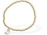 Stretch Charm Bracelet with Golden Coloured Beads, Rhodium Plated, with Moon Charm