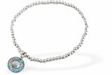 Stretch Bracelet with Silver Coloured Beads, Rhodium Plated, with Embellished Round Charm