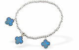 Stretch Bracelet with Silver Coloured Beads, Rhodium Plated, with 3 Paua Shell Clover Charms