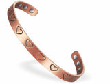 Magnetic Copper Bracelet with 8 magnets with Pressed Hearts Design