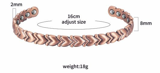 Magnetic Copper Bracelet with 8 magnets with Fluttering Hearts Design
