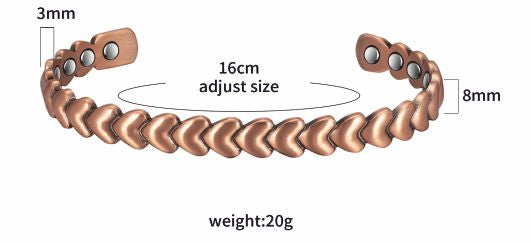 Magnetic Copper Bracelet with Heart Decoration and 8 magnets