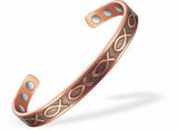 Magnetic Bracelet with fishy imprint and 8 magnets Copper, Adjustable bangle Can combat joint pain and improve circulation Delivered in a soft, black, velveteen pouch