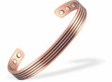 Magnetic Bracelet with parallel lined imprint and 8 magnets Copper, Adjustable bangle Can combat joint pain and improve circulation Delivered in a soft, black, velveteen pouch