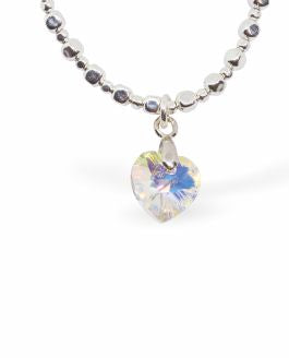 Stretch Charm Bracelet, Rhodium Plated Aurora Borealis Heart Charm 6cm diameter, stretch  Nickel, Lead and Cadmium Free, Hypoallergenic Delivered in a soft, black, velveteen pouch