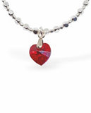 Charm Bracelet with Crystal Heart Charm in Siam Red, Rhodium Plated