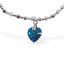 Stretch Charm Bracelet, Rhodium Plated Crystal Heart Charm Colour: Bermuda Blue 6cm in diameter Nickel Free, Hypoallergenic Delivered in a soft, black, velveteen pouch