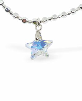 Stretch Charm Bracelet, Rhodium Plated Aurora Borealis Crystal Star Charm 6cm in diameter Nickel Free, Hypoallergenic Delivered in a soft, black, velveteen pouch