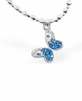 Stretch Charm Bracelet, Rhodium Plated Sparkly Pave Butterfly Charm 6cm in diameter Nickel Free, Hypoallergenic Delivered in a soft, black, velveteen pouch