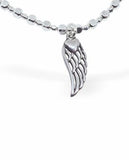 Stretch Charm Bracelet, Rhodium Plated Silver Coloured Angel Wing Charm 6cm in diameter Nickel Free, Hypoallergenic Delivered in a soft, black, velveteen pouch