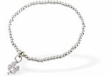 Stretch Charm Bracelet with Silver Coloured Beads and Clover Charm