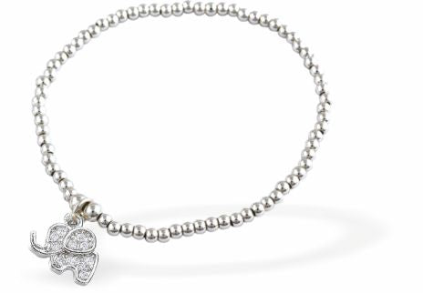Stretch Charm Bracelet, Rhodium Plated
Elephant Charm
6cm diameter, stretch&nbsp;
Nickel, Lead and Cadmium Free, Hypoallergenic
Delivered in a soft, black, velveteen pouch