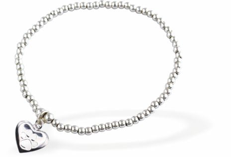 Stretch Charm Bracelet, Rhodium Plated
Paw Print in Heart Charm
6cm diameter, stretch&nbsp;
Nickel, Lead and Cadmium Free, Hypoallergenic
Delivered in a soft, black, velveteen pouch