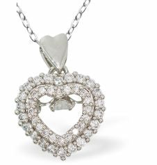 Silver Coloured Pave Crystal Love Heart with Dancing Crystal &nbsp;Necklace
20mm in size
Choice of 18" Stainless Steel or Sterling Silver Chains
Hypoallergenic; Free from cadmium, lead and nickel

Delivered in a soft, black, velveteen pouch