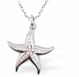 Silver Coloured Pave Crystal Encrusted Starfish Necklace
18mm in size
Choice of 18" Stainless Steel or Sterling Silver Chains
Hypoallergenic; Free from cadmium, lead and nickel

Delivered in a soft, black, velveteen pouch