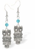 Silver Coloured Owl Earrings 25mm in size See matching Necklace CO60 Hypoallergenic; Free from cadmium, lead and nickel Delivered in a soft, black, velveteen pouch