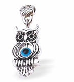 Silver Coloured Owl Necklace with Devil's Eye 20mm in size Choice of 18" Stainless Steel or Sterling Silver Chains Hypoallergenic; Free from cadmium, lead and nickel Delivered in a soft, black, velveteen pouch