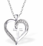 Silver Coloured Heart encircled Cross Necklace 22mm in size Choice of 18" Stainless Steel or Sterling Silver Chains Hypoallergenic; Free from cadmium, lead and nickel Delivered in a soft, black, velveteen pouch