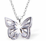 Silver Coloured 3D Butterfly Necklace with Austrian Crystals with a choice of chains